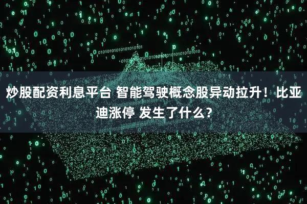 炒股配资利息平台 智能驾驶概念股异动拉升！比亚迪涨停 发生了什么？