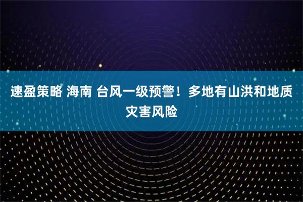 速盈策略 海南 台风一级预警！多地有山洪和地质灾害风险